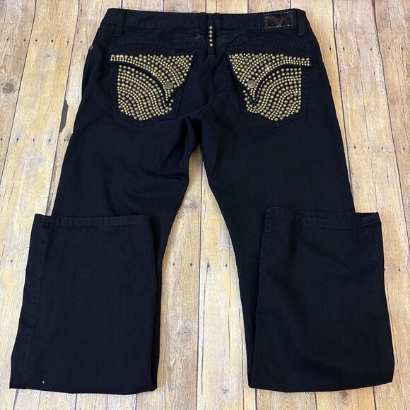 Robin Jeans Men Robins Vintage Long Flap Pockets Swarovski Crystals Black 38X34 - Picture 3 of 12